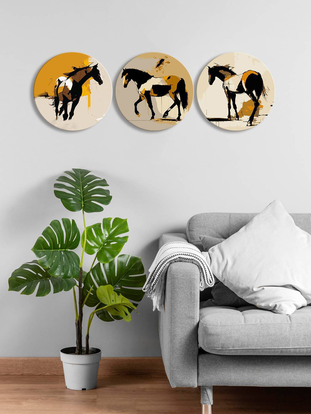 

999Store Brown & Black 3 Pieces Round Painting Wall Art