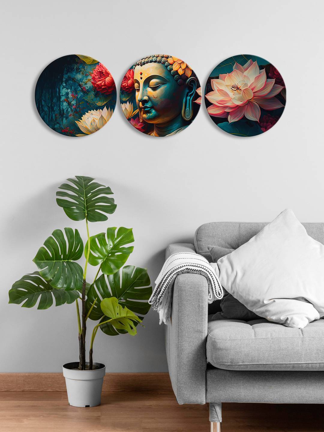 

999Store Blue & Pink 3 Pieces Round Painting Wall Arts