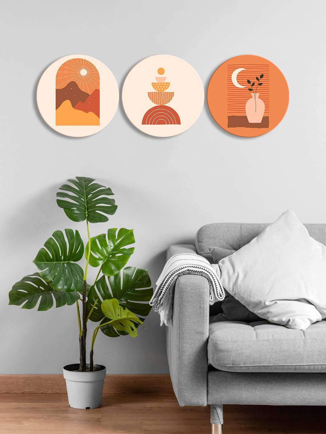 

999Store Brown & Beige 3 Pieces Round Painting Wall Arts