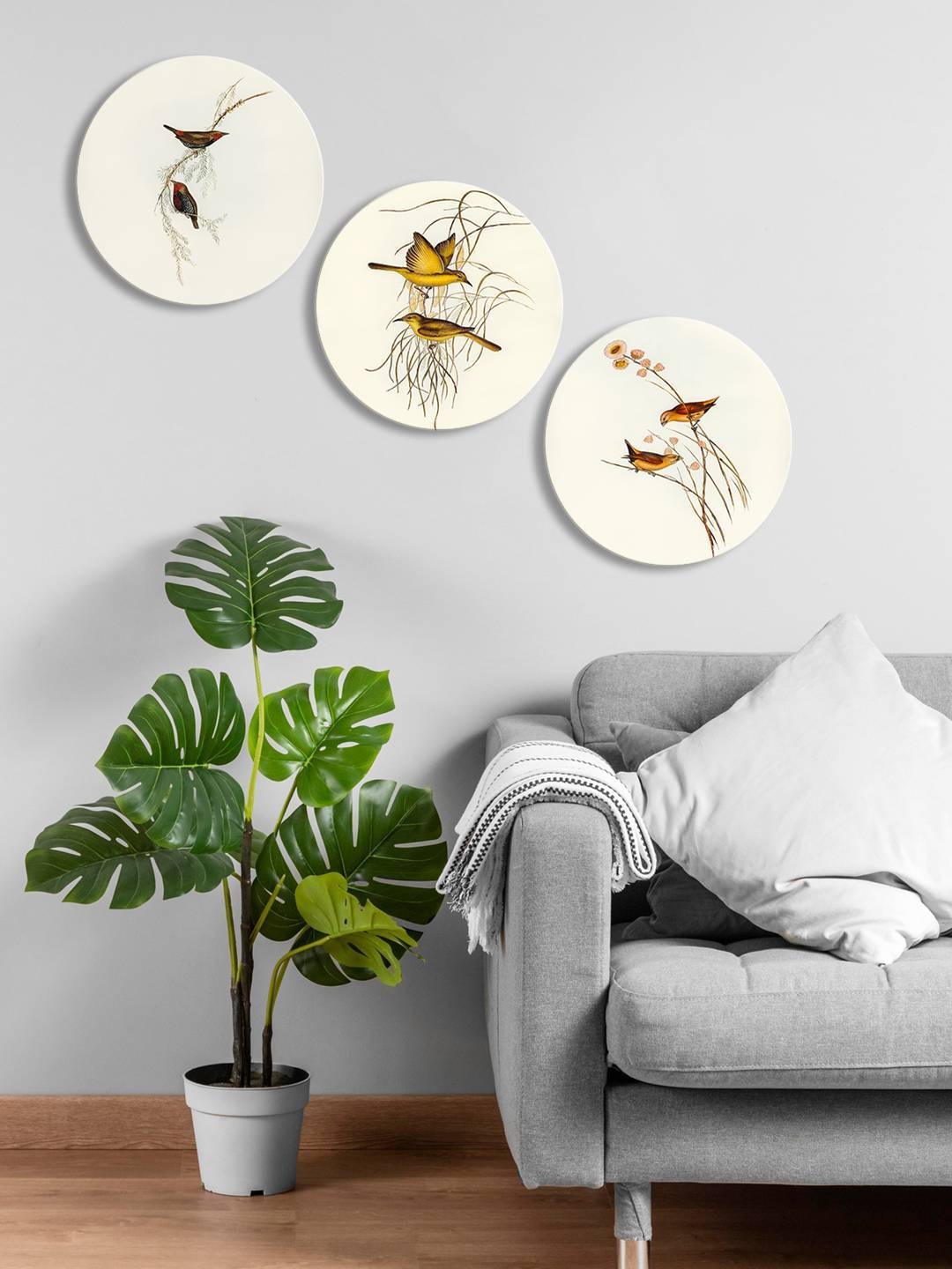 

999Store Off White & Brown 3-Pieces Bird Printed Framed Wall Art
