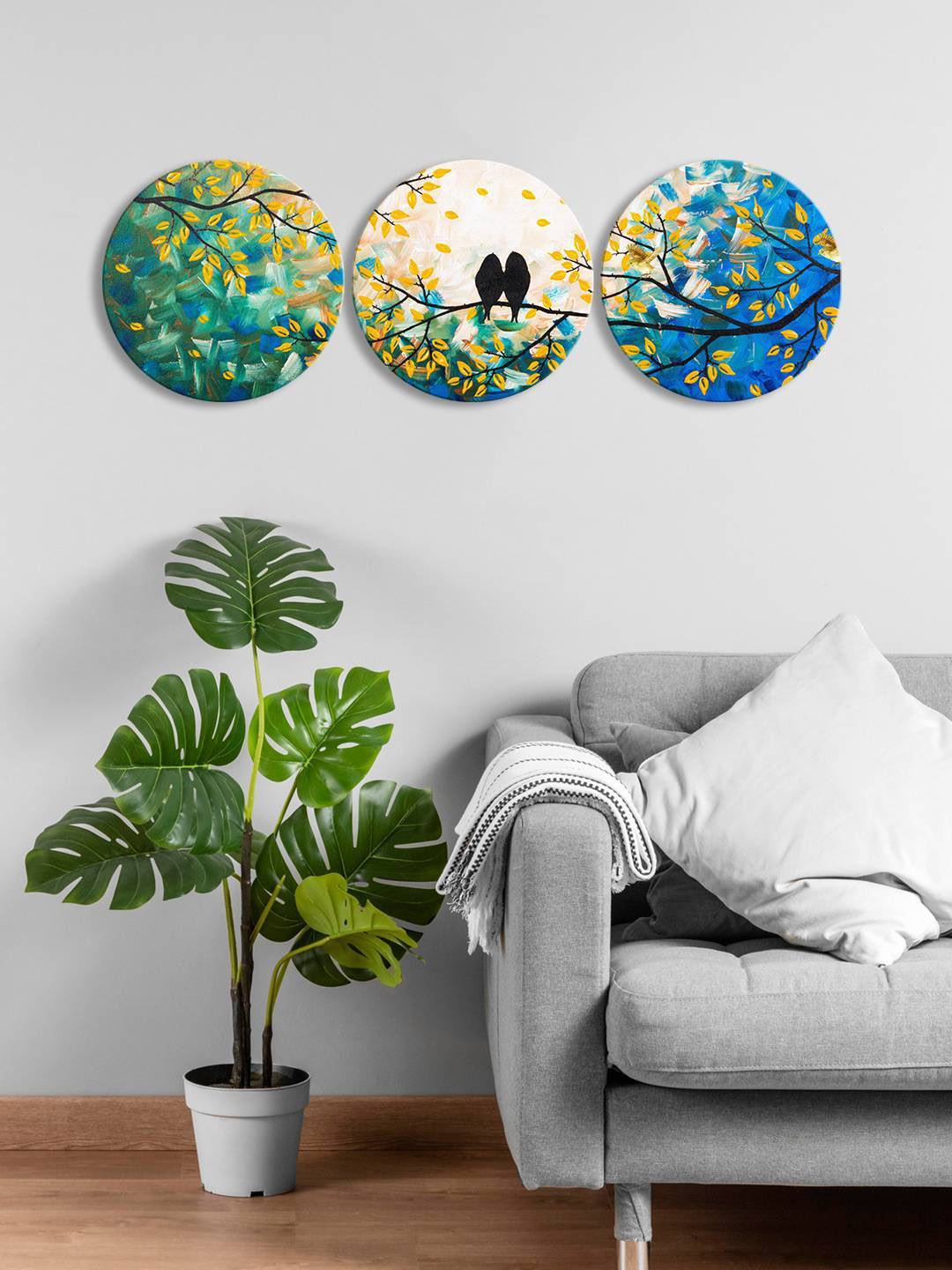 

999Store Green & Blue 3 Pieces Round Painting Wall Art