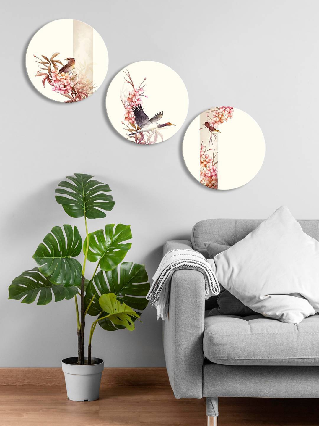 

999Store Cream & Brown 3 Pieces Round Painting Wall Art