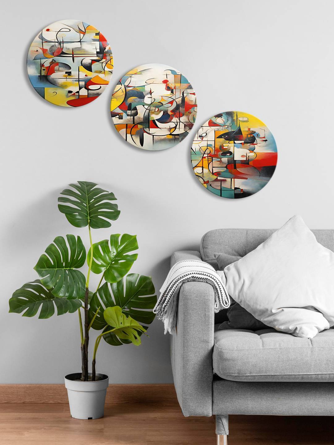 

999Store Grey & Black 3 Pieces Round Painting Wall Arts