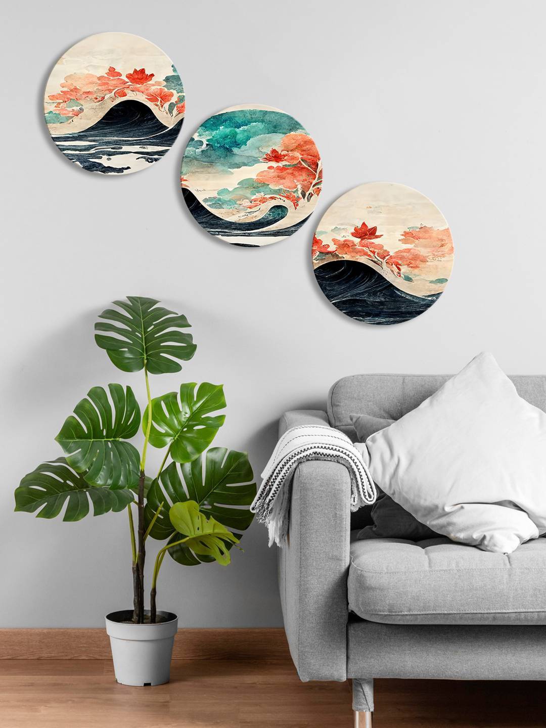 

999Store Beige & Black 3 Pieces Round Painting Wall Art