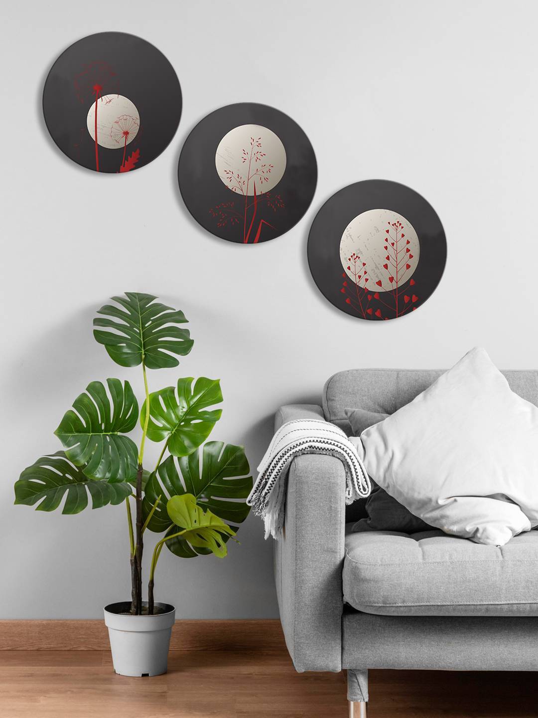 

999Store Grey & Off-White 3 Pieces Round Painting Wall Art