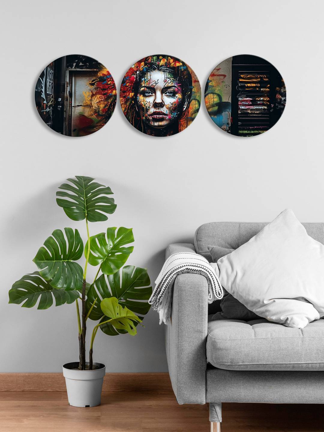 

999Store Black & Red 3 Pieces Round Painting Wall Art