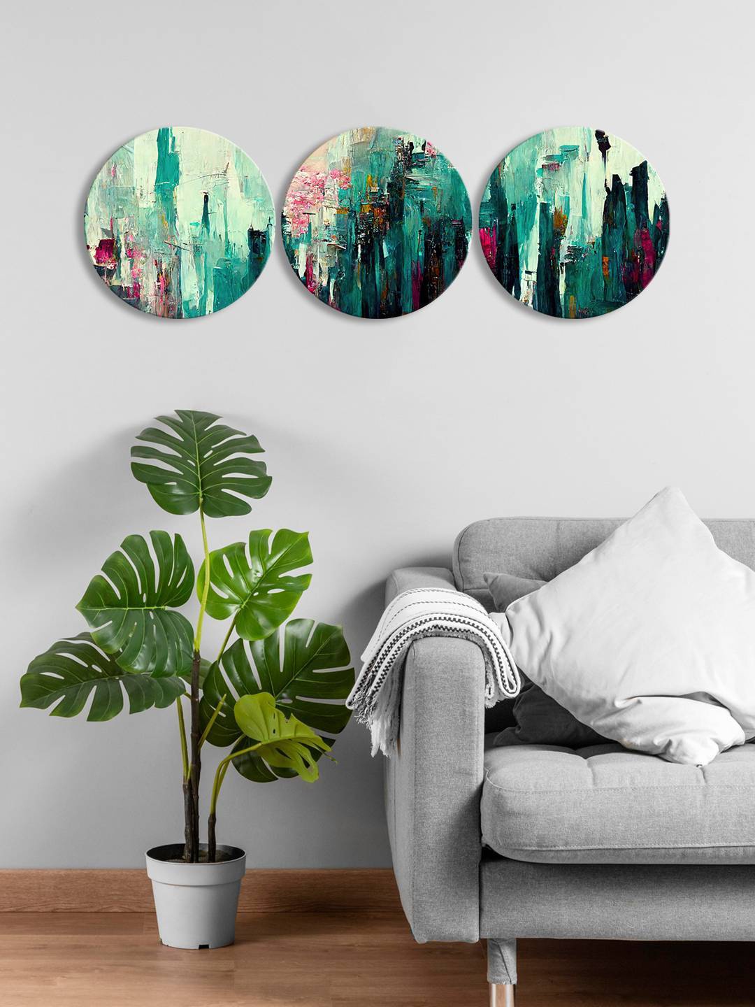 

999Store Green & Black 3 Pieces Round Painting Wall Art