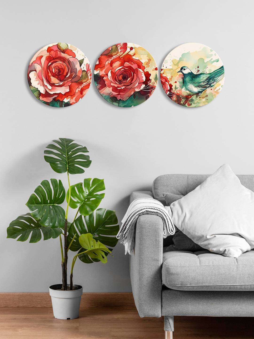 

999Store Red & Green 3 Pieces Round Painting Wall Art
