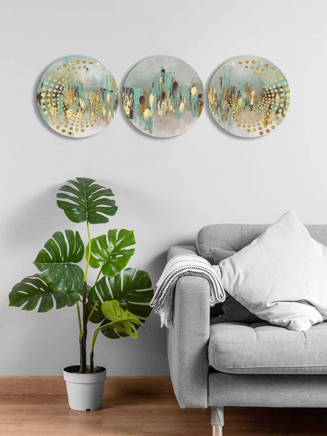 

999Store Grey & Yellow 3-Pieces Printed Framed Wall Art