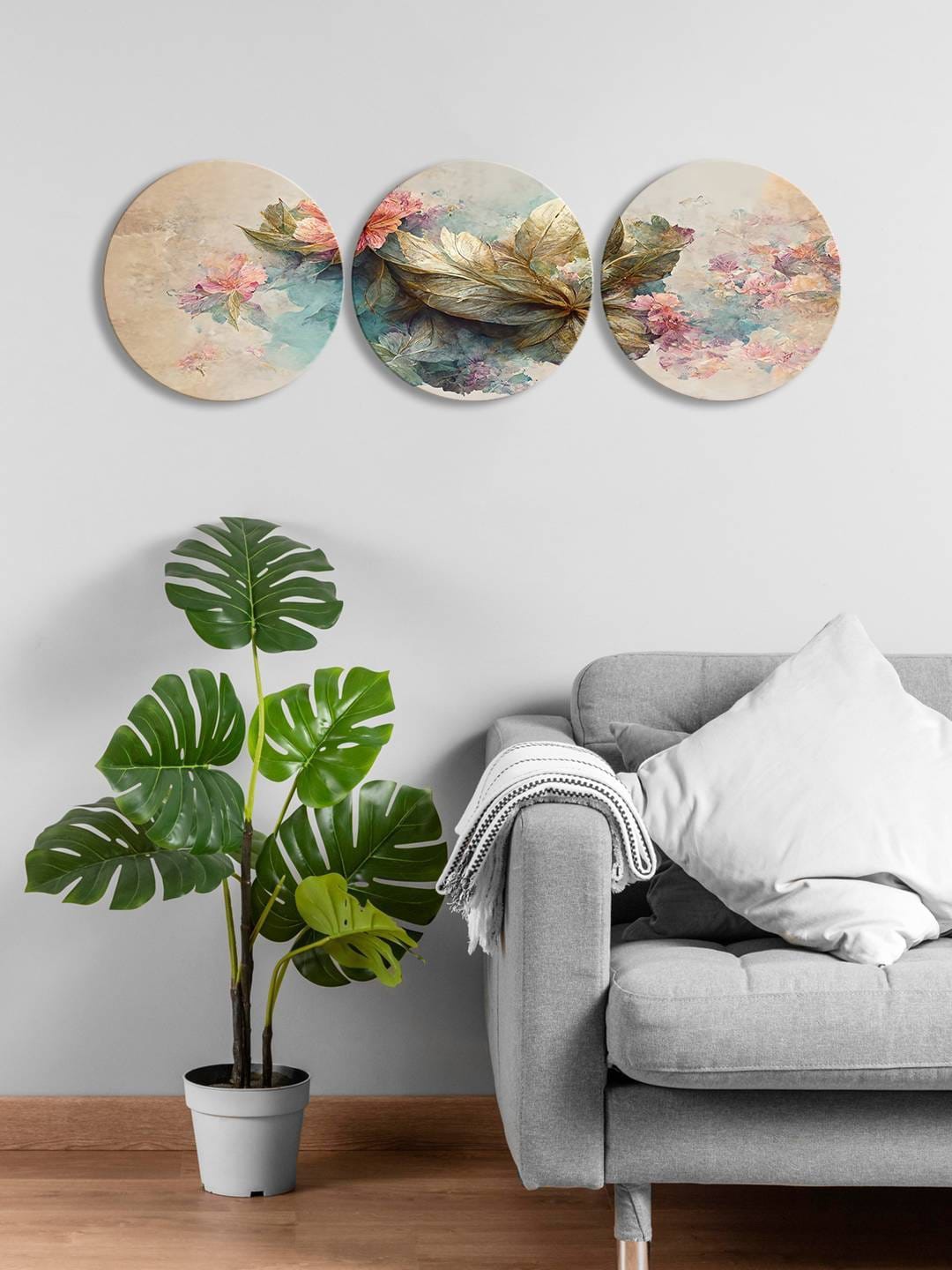 

999Store Beige & Pink 3 Pieces Round Painting Wall Arts