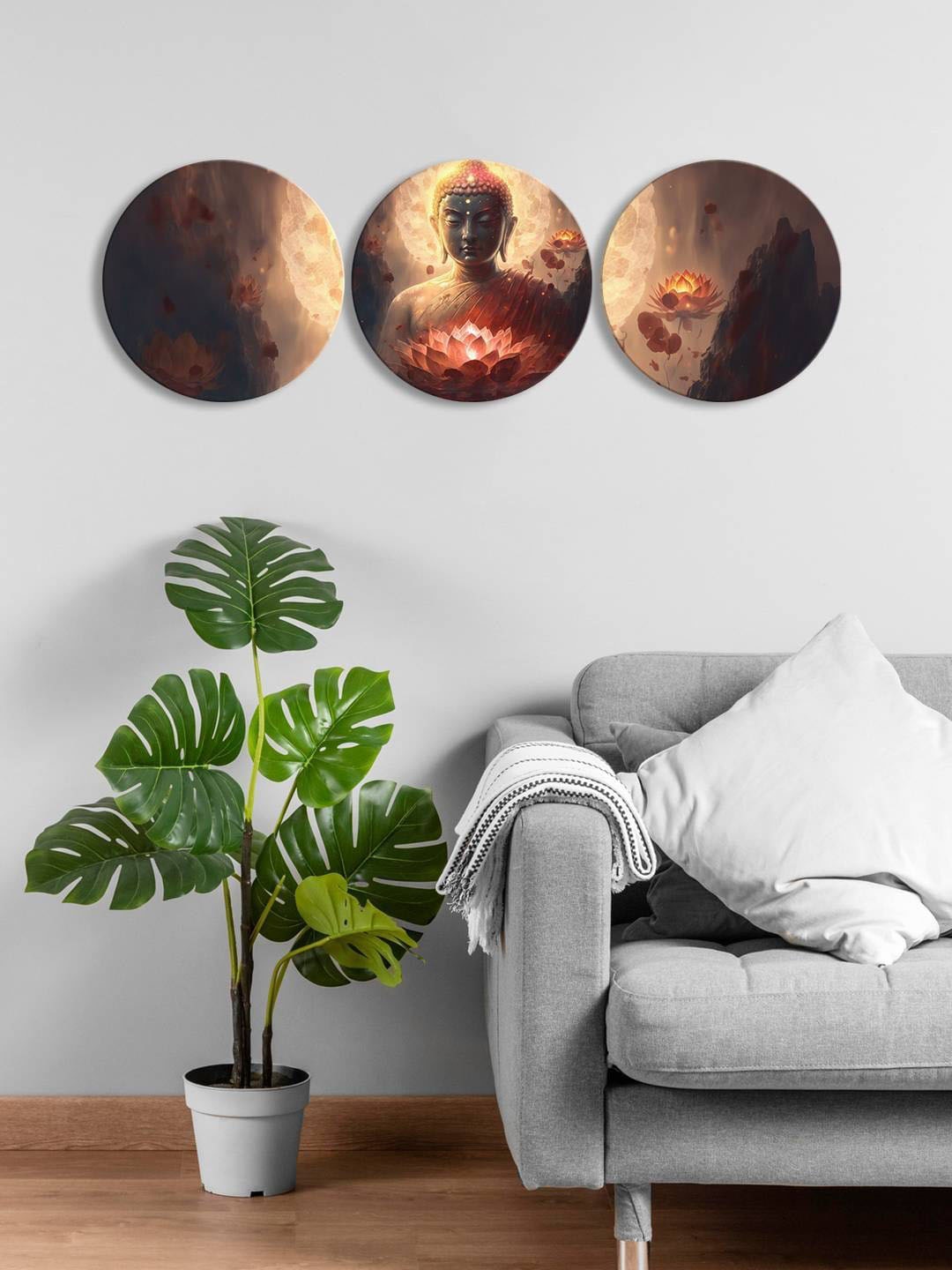 

999Store Brown 3 Pieces Round Painting Wall Art