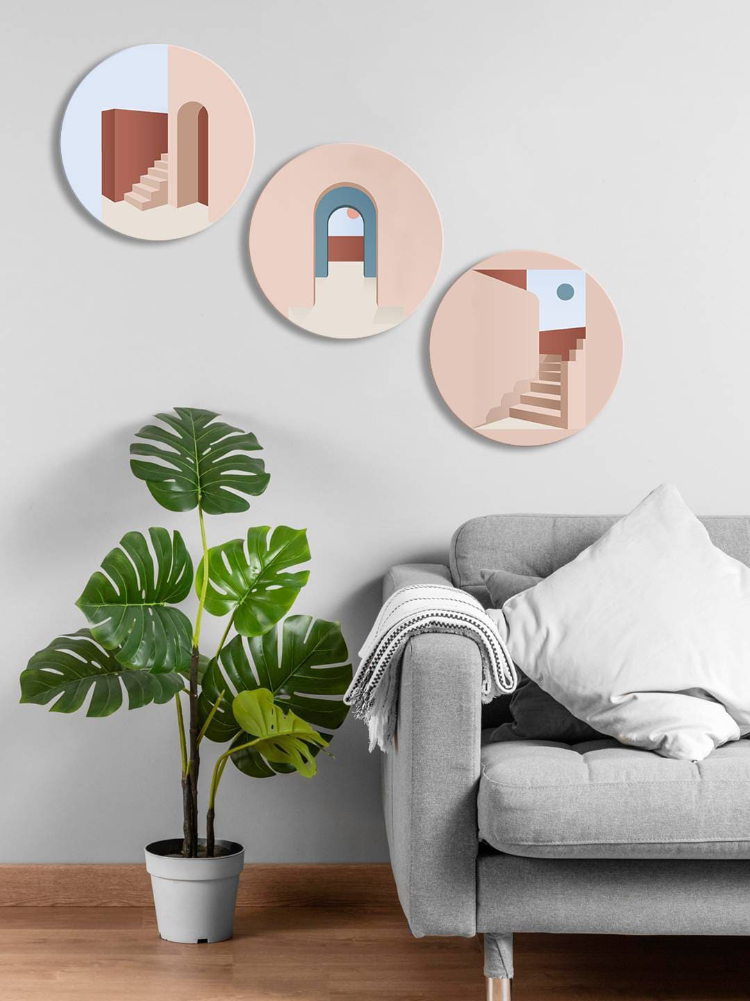 

999Store Beige & Brown 3 Pieces Round Painting Wall Art