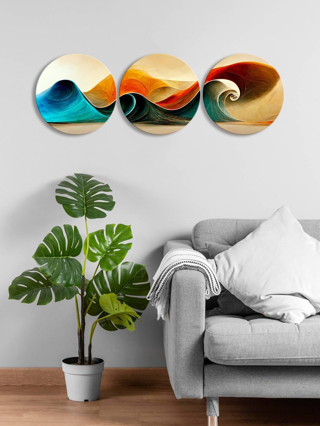 

999Store Beige & Brown 3 Pieces Round Painting Wall Arts