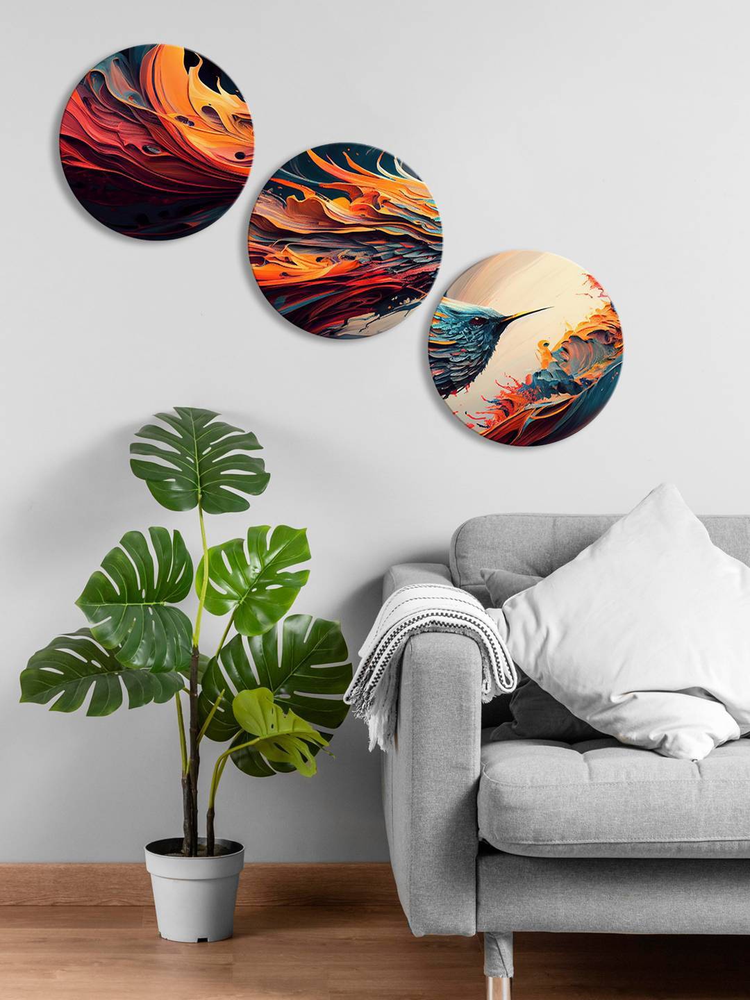 

999Store Brown & Red 3 Pieces Round Painting Wall Art