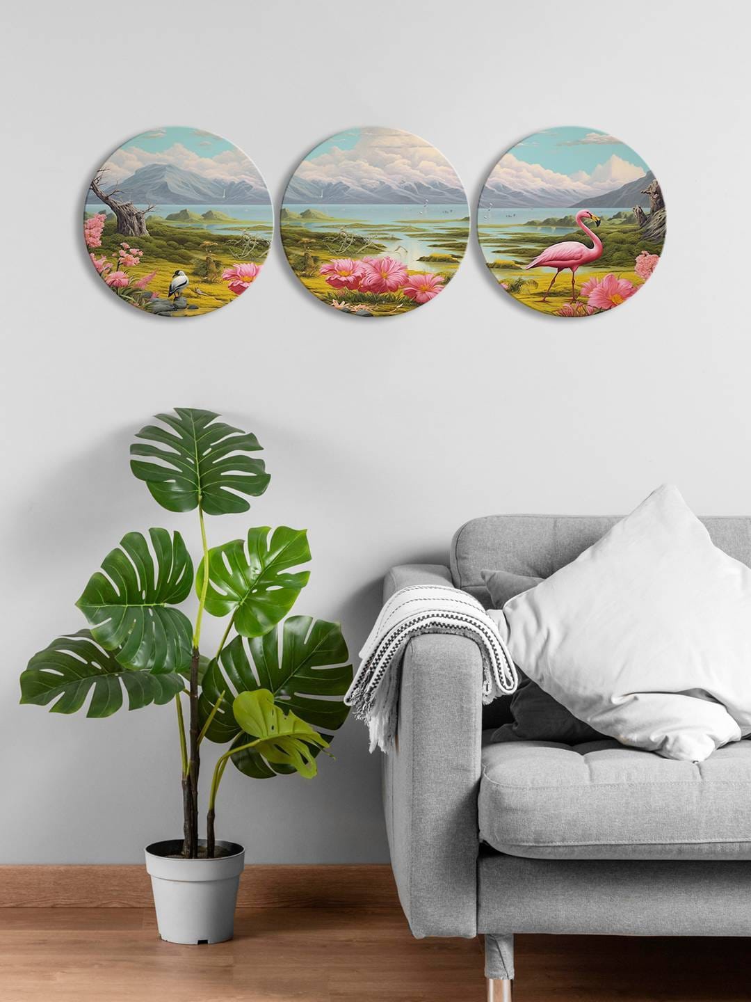 

999Store Blue & Green 3-Pieces Nature View With Mountain Printed Framed Wall Art