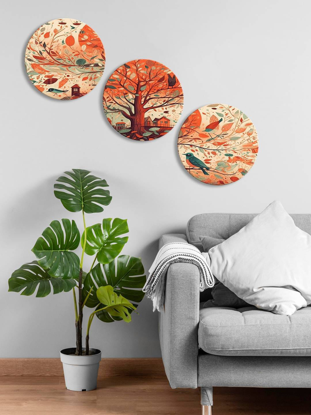 

999Store Cream Colored & Brown 3 Pieces Round Painting Wall Arts