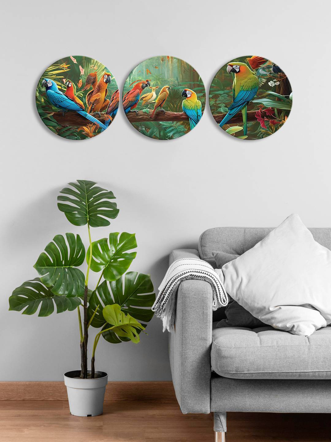 

999Store Green & Brown 3 Pieces Round Painting Wall Arts