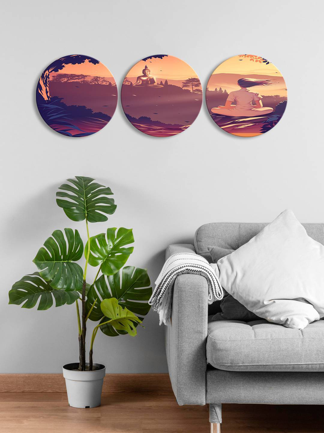 

999Store Brown & Black 3 Pieces Round Painting Wall Art