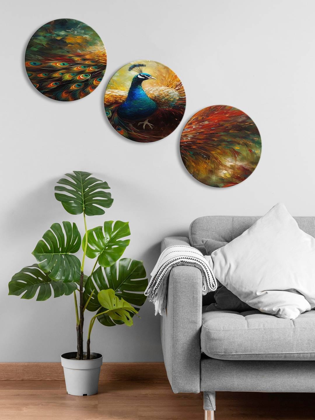 

999Store Green & Blue 3 Pieces Round Painting Wall Arts