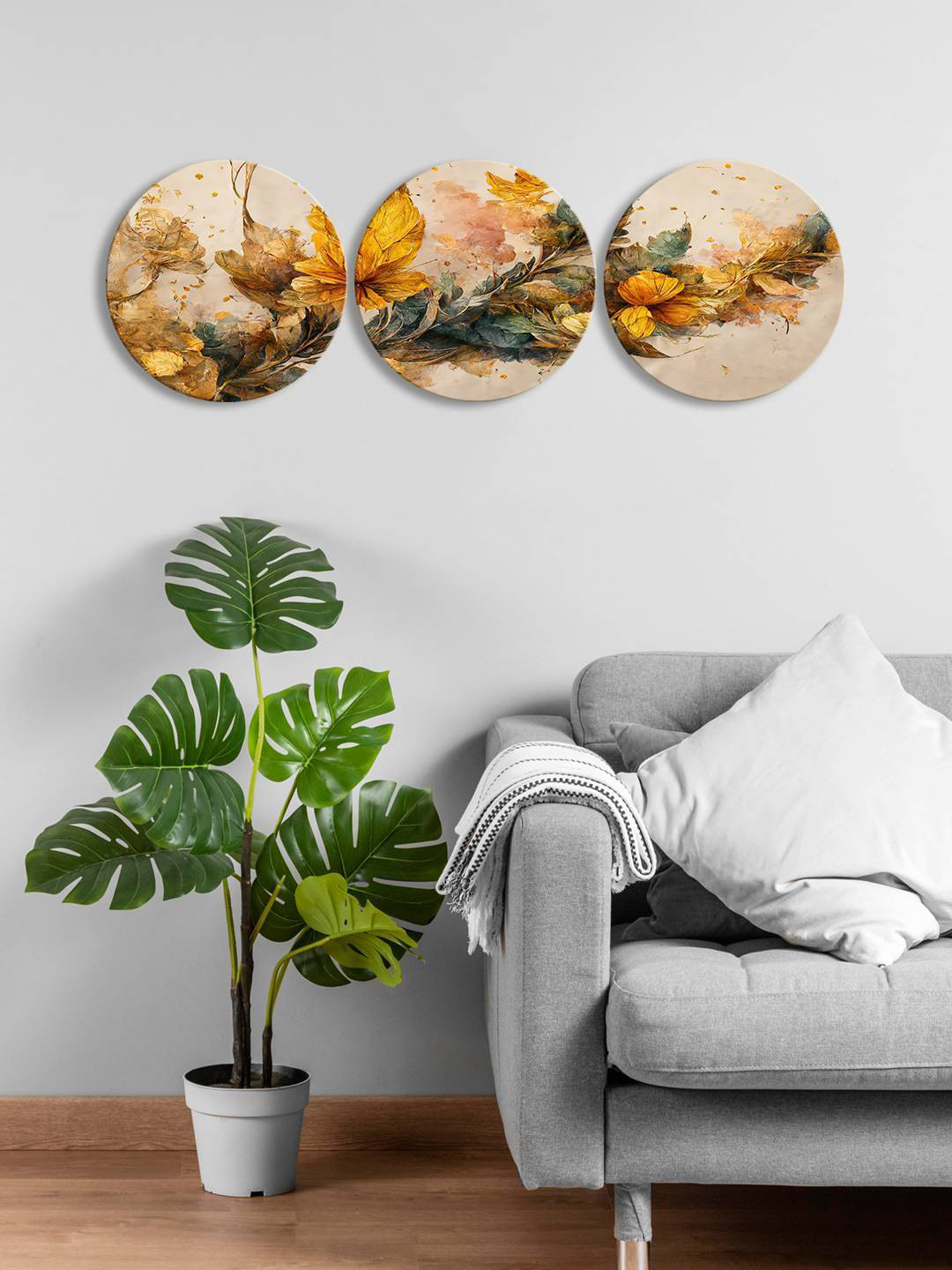 

999Store Beige & Brown 3 Pieces Round Painting Wall Arts
