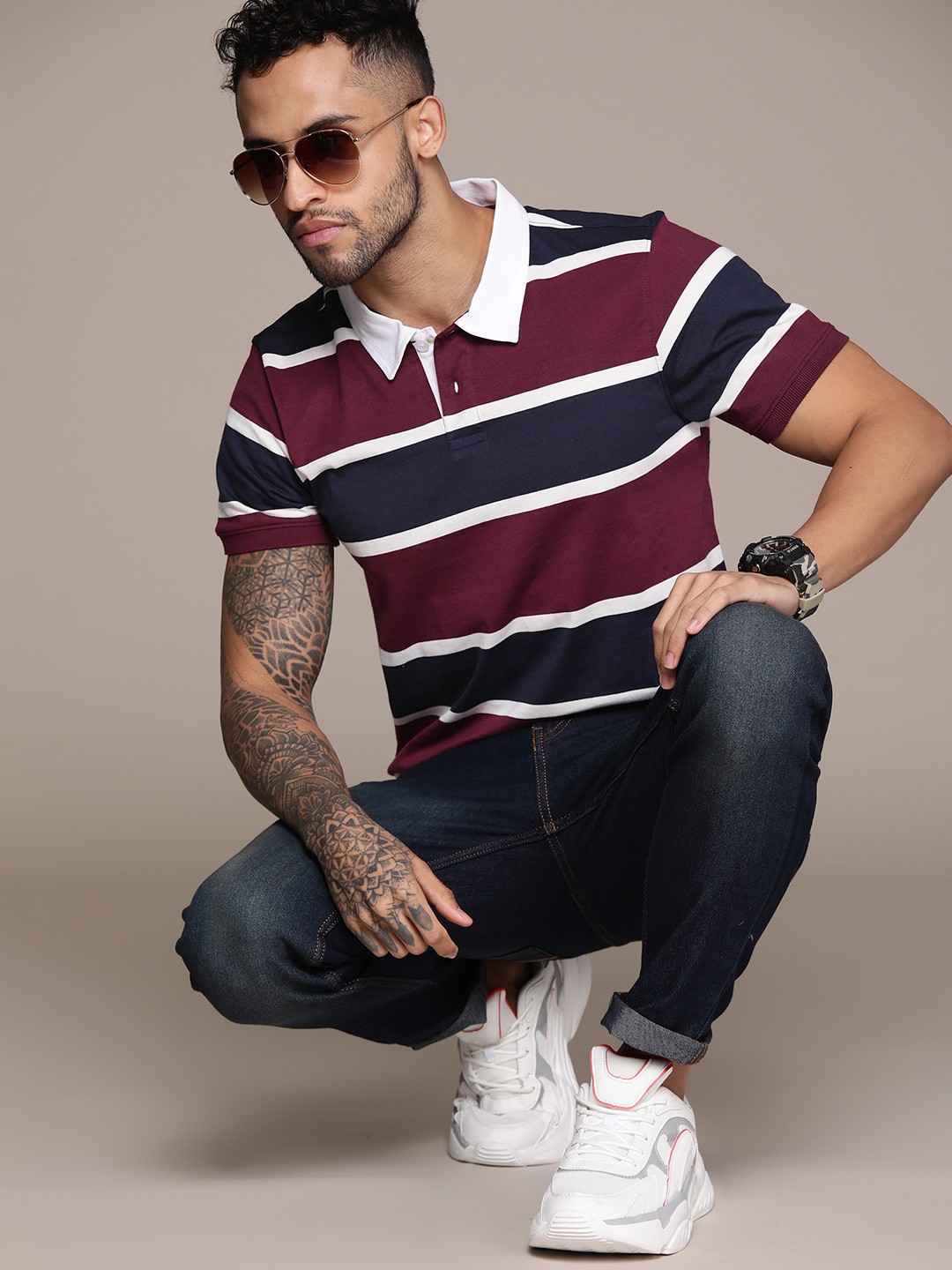 

The Roadster Lifestyle Co. Striped Polo Collar T-shirt, Navy blue