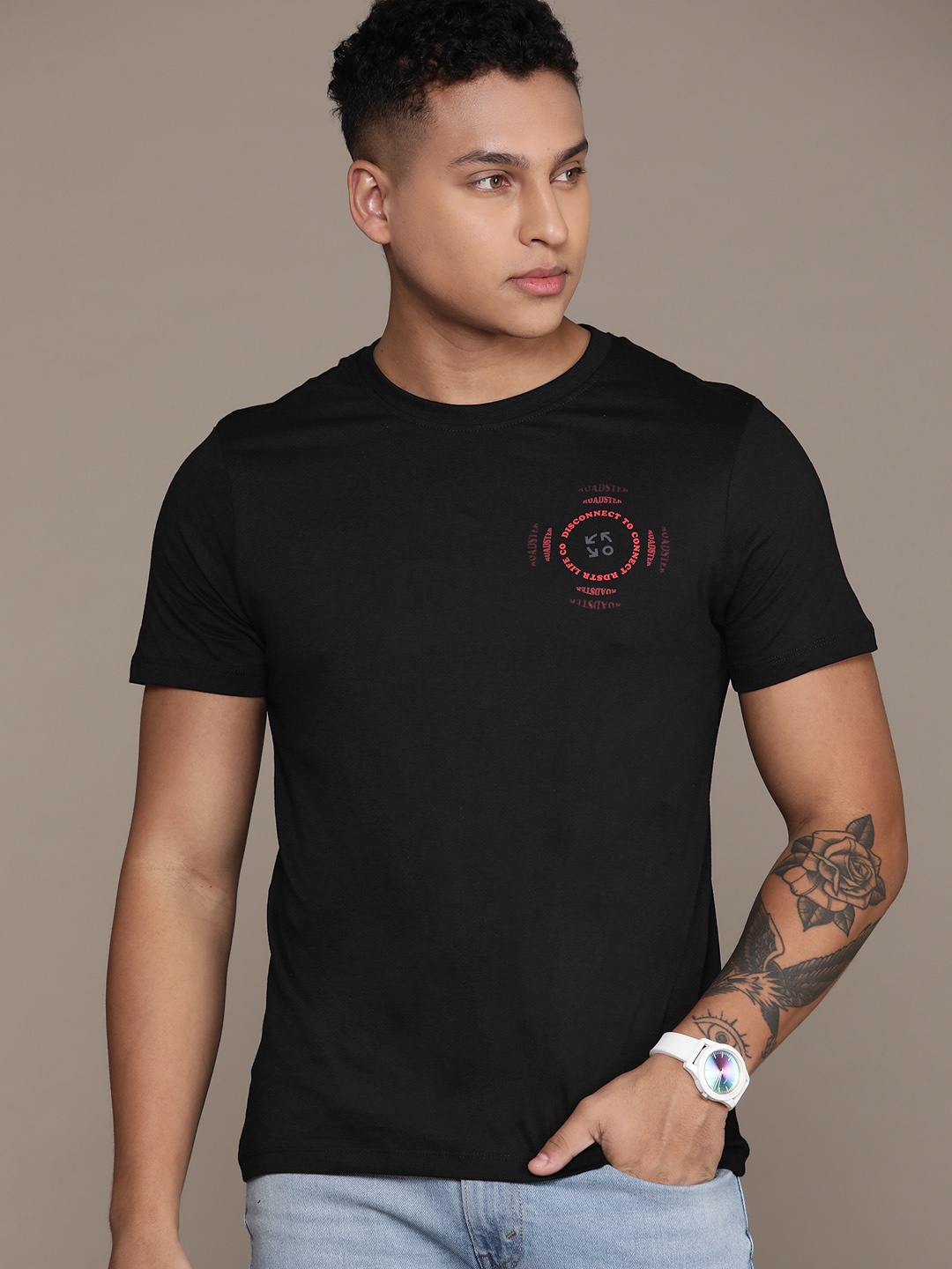 

The Roadster Lifestyle Co. Printed Pure Cotton T-shirt, Black