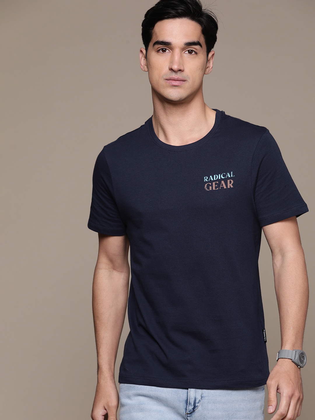 

The Roadster Lifestyle Co. Printed Back Pure Cotton T-shirt, Navy blue