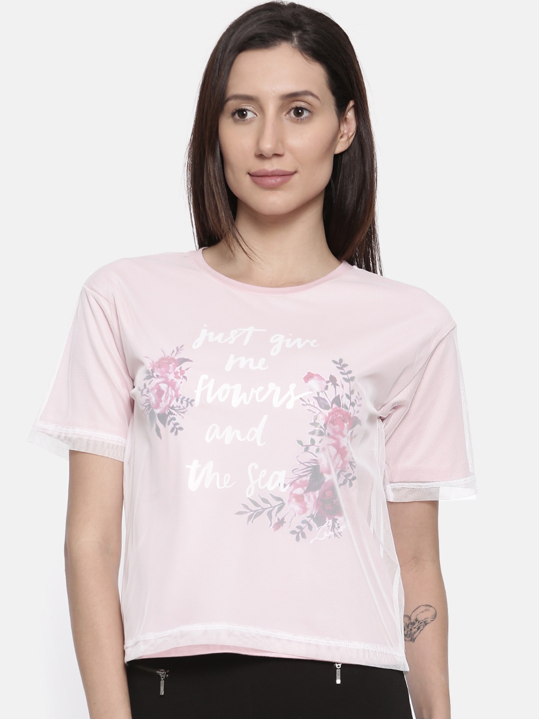 

Lee Cooper Women Pink Printed Round Neck T-shirt