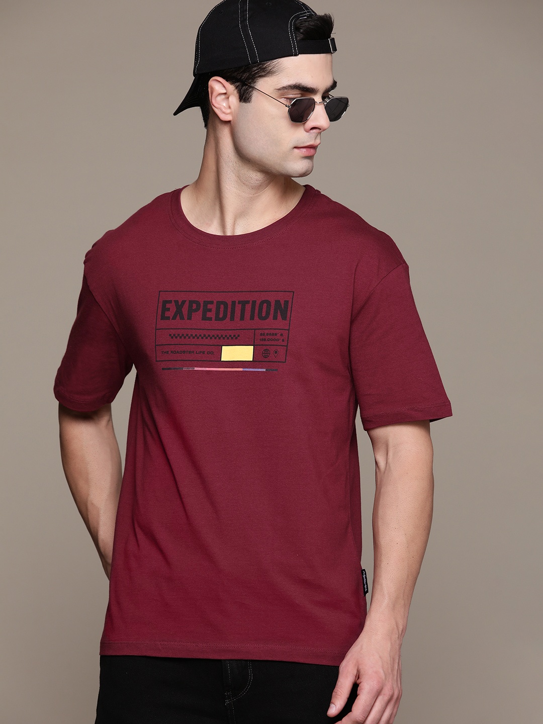 

The Roadster Lifestyle Co. Printed Pure Cotton T-shirt, Maroon