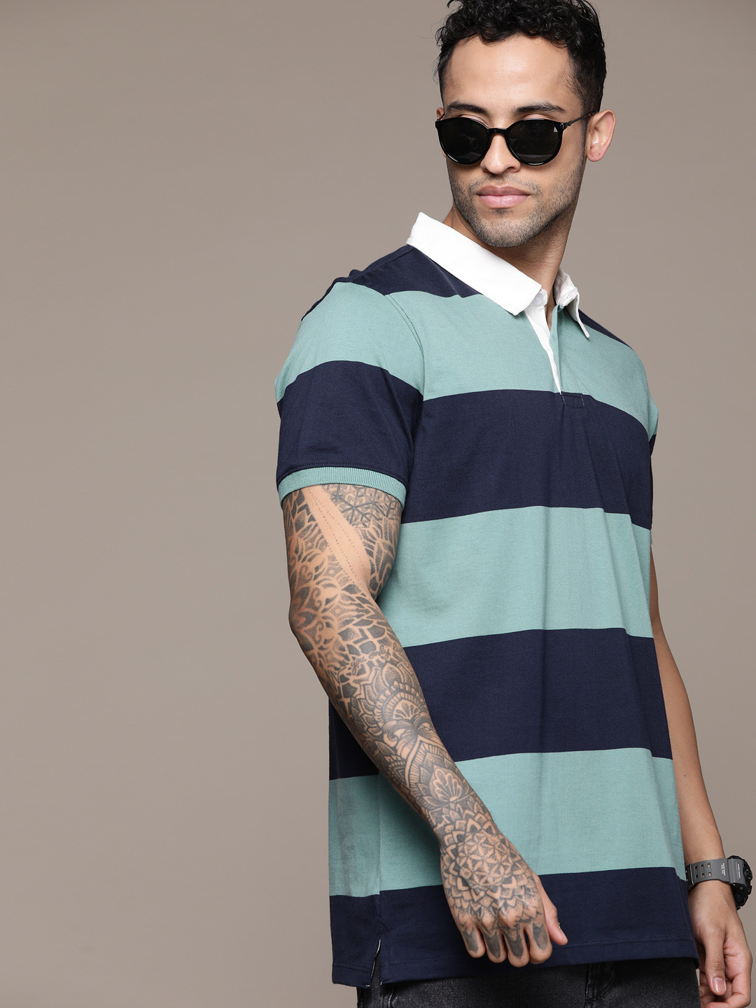 

The Roadster Lifestyle Co. Striped Polo Collar T-shirt, Green