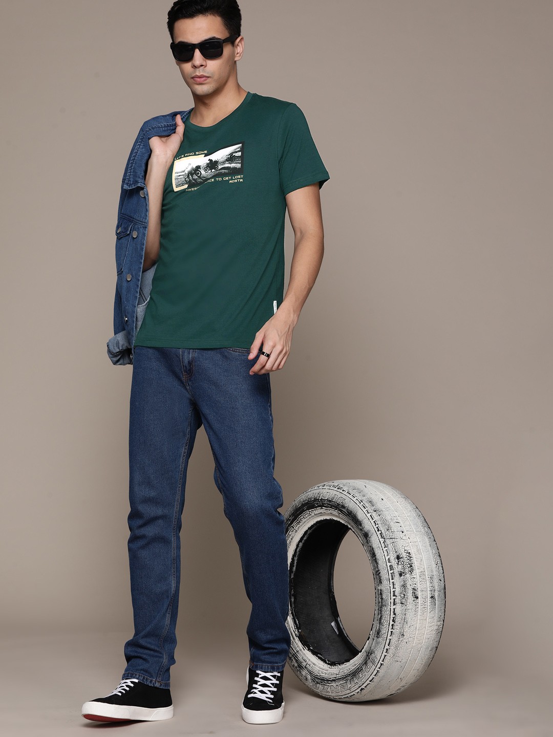 

The Roadster Lifestyle Co. Printed Pure Cotton T-shirt, Green