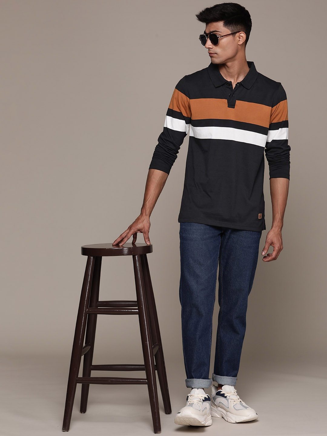

The Roadster Lifestyle Co. Striped Polo Collar T-shirt, Navy blue