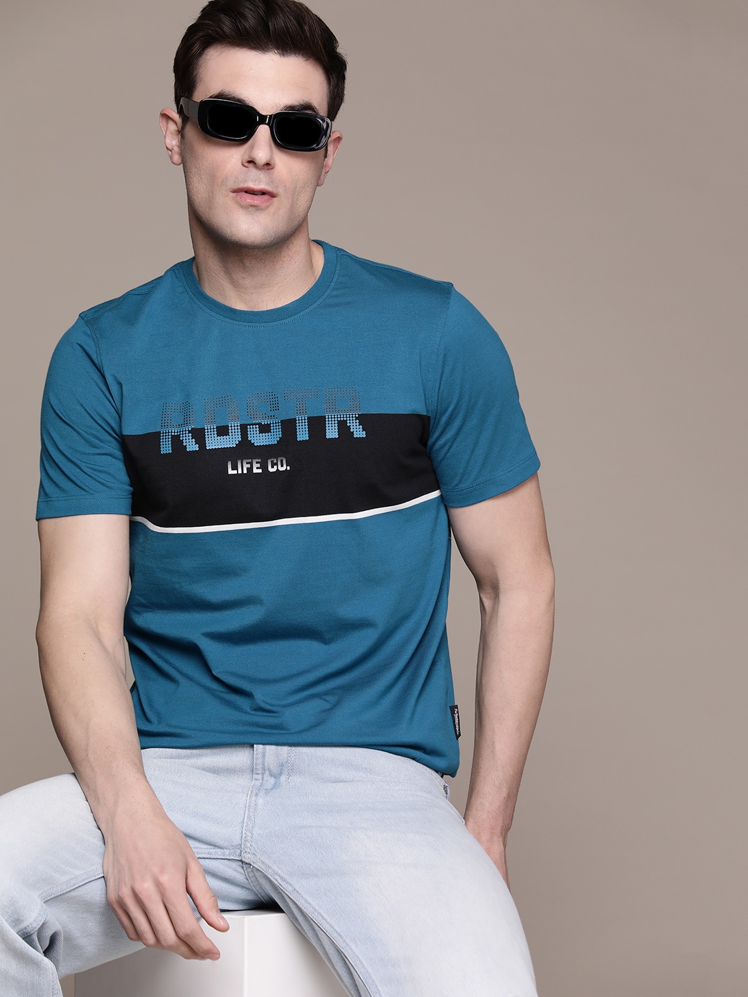 

The Roadster Lifestyle Co. Colourblock Regular Fit T-shirt, Teal