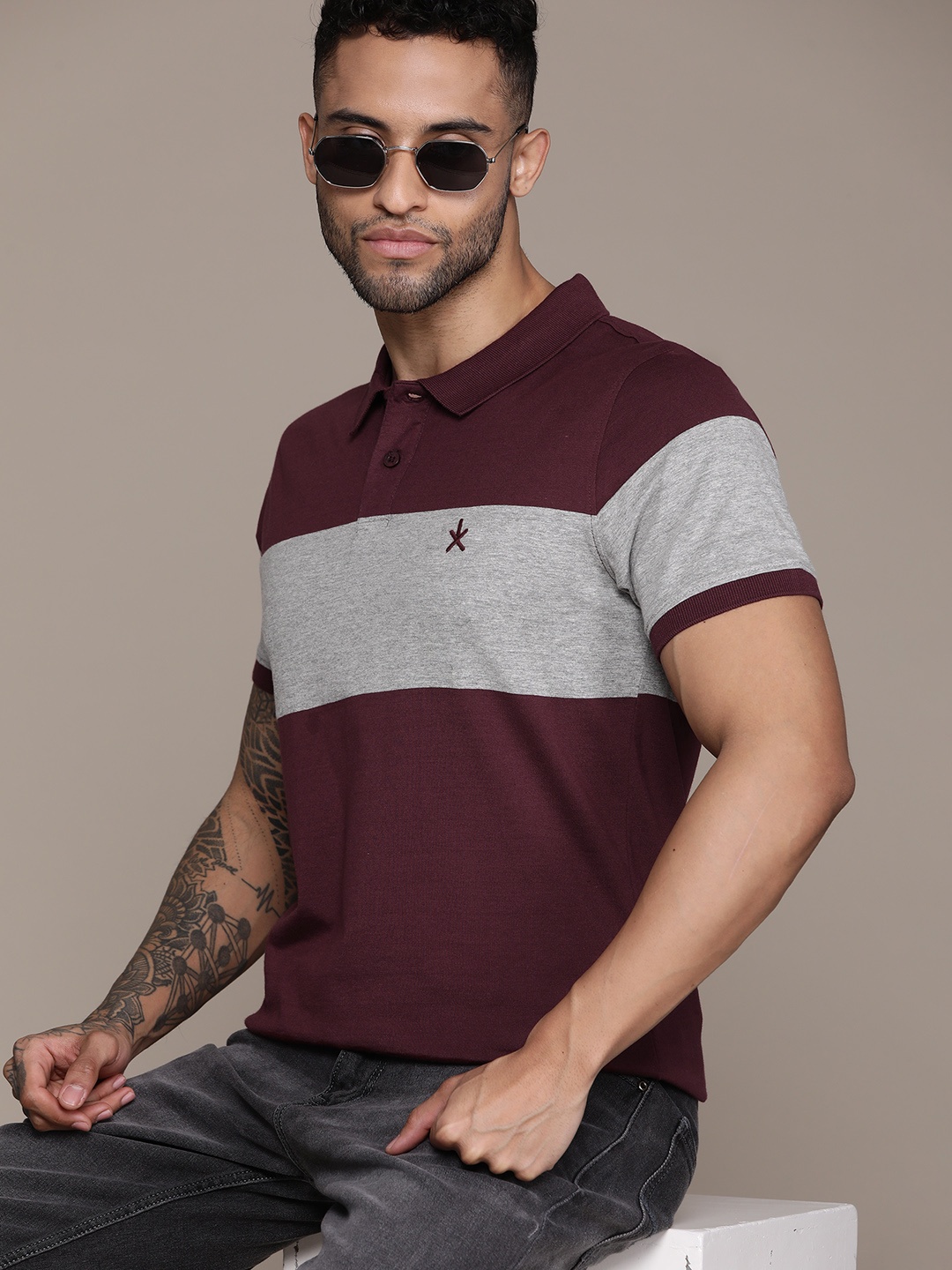 

The Roadster Lifestyle Co. Striped Polo Collar T-shirt, Burgundy
