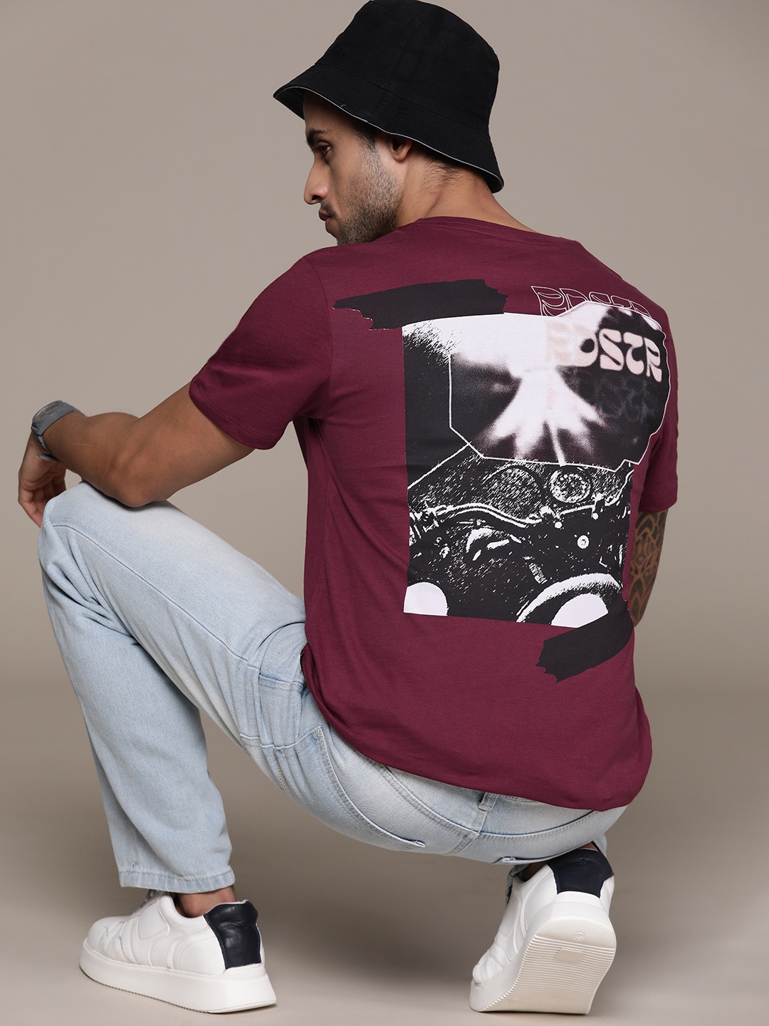 

The Roadster Lifestyle Co. Printed Pure Cotton T-shirt, Burgundy