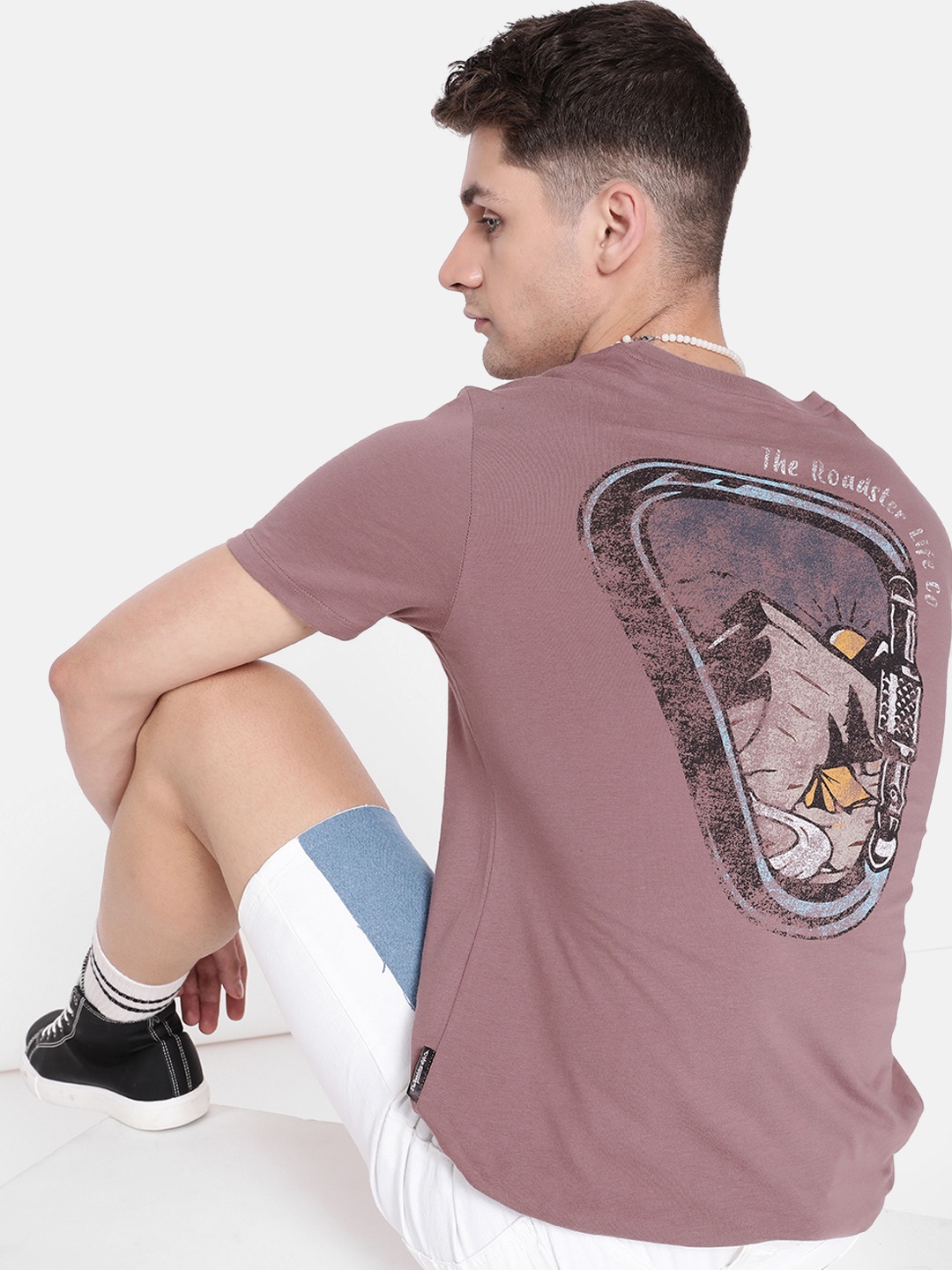 

The Roadster Lifestyle Co. Printed Back Pure Cotton T-shirt, Mauve
