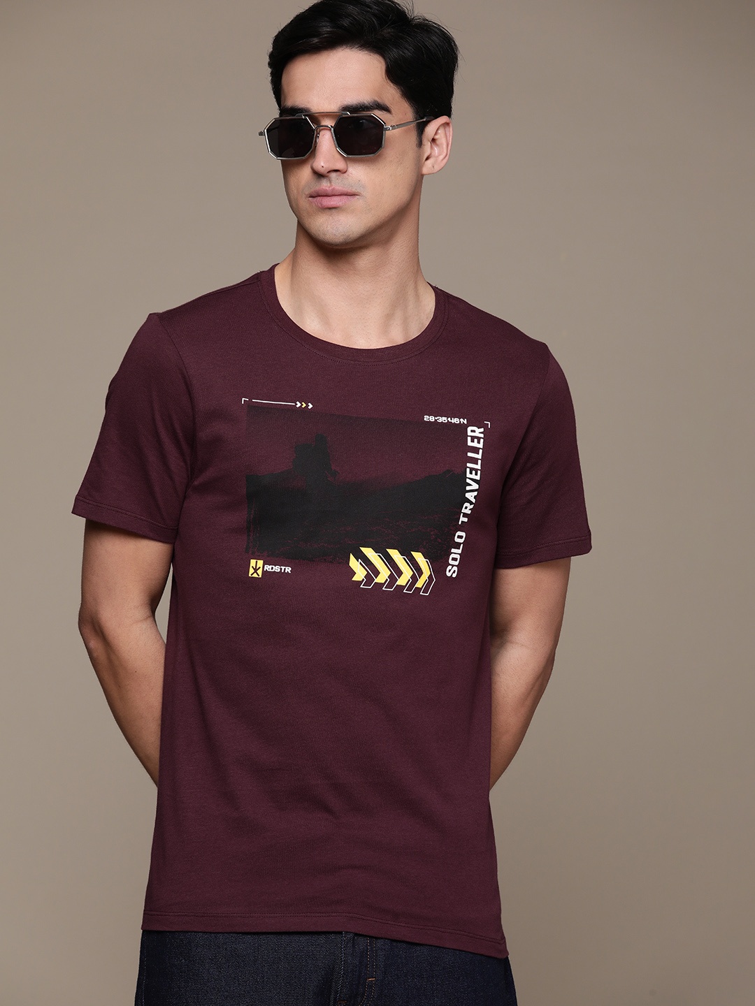 

The Roadster Lifestyle Co. Printed Pure Cotton T-shirt, Maroon