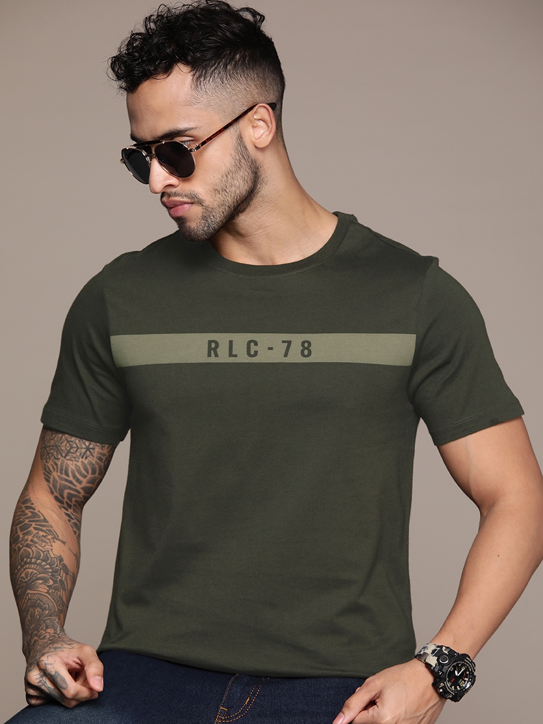 

The Roadster Lifestyle Co. Striped Detail Pure Cotton T-shirt, Olive