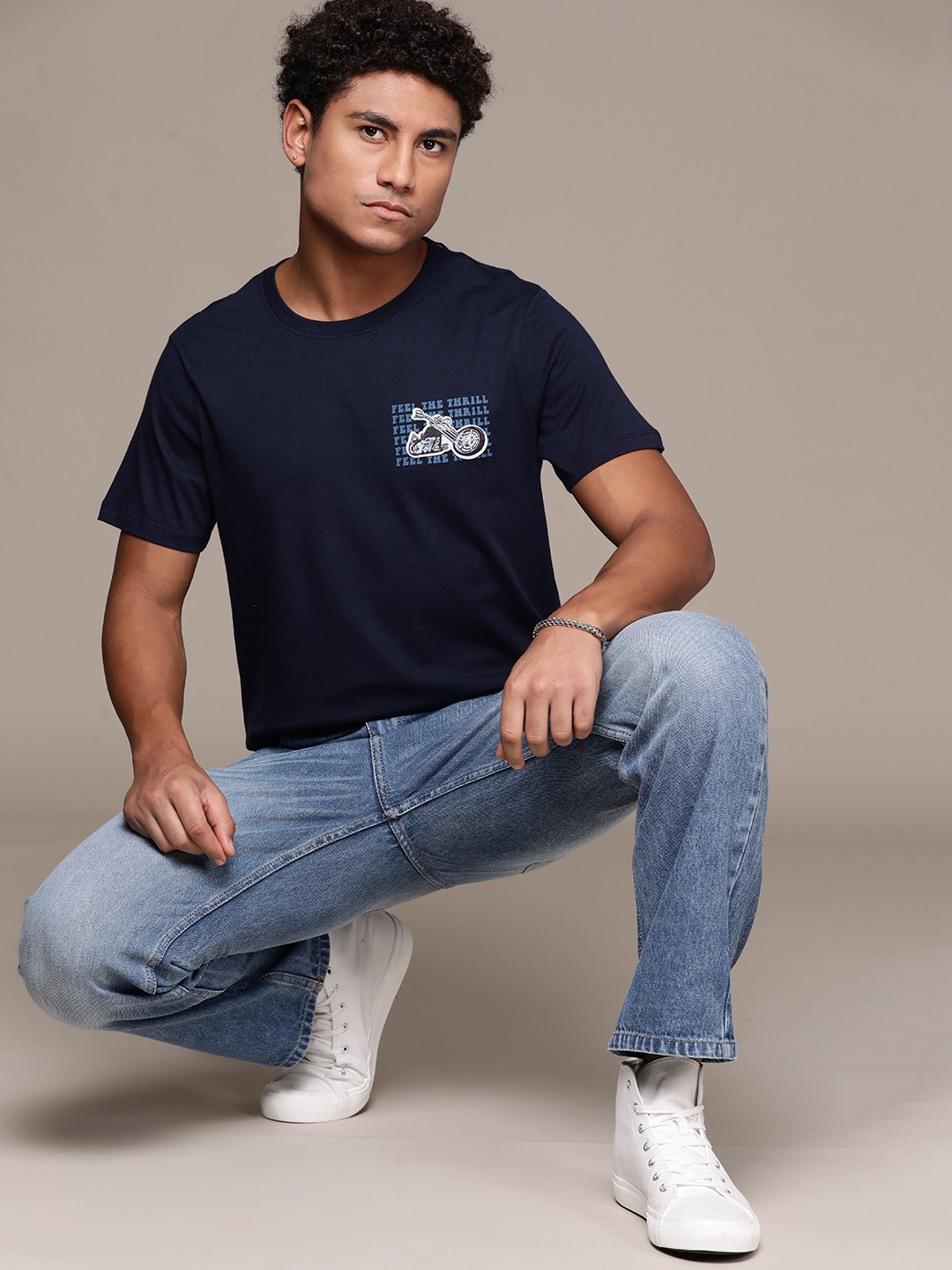 

The Roadster Lifestyle Co. Pure Cotton Applique T-shirt, Navy blue