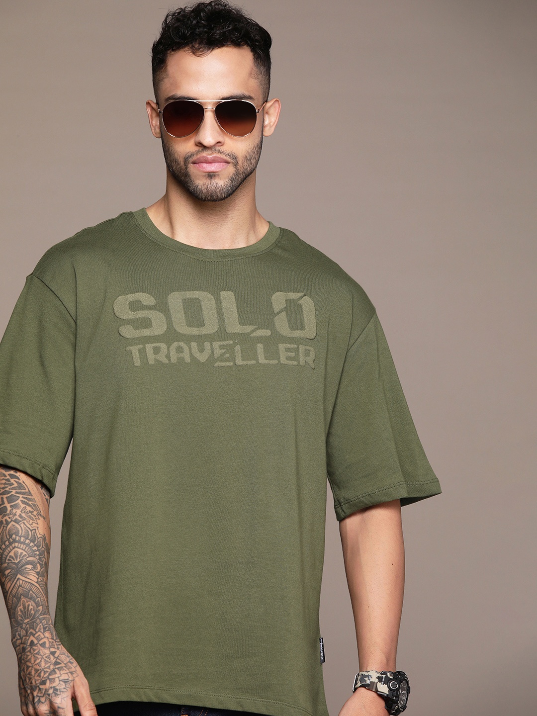 

The Roadster Lifestyle Co. Embossed Print Pure Cotton T-shirt, Olive