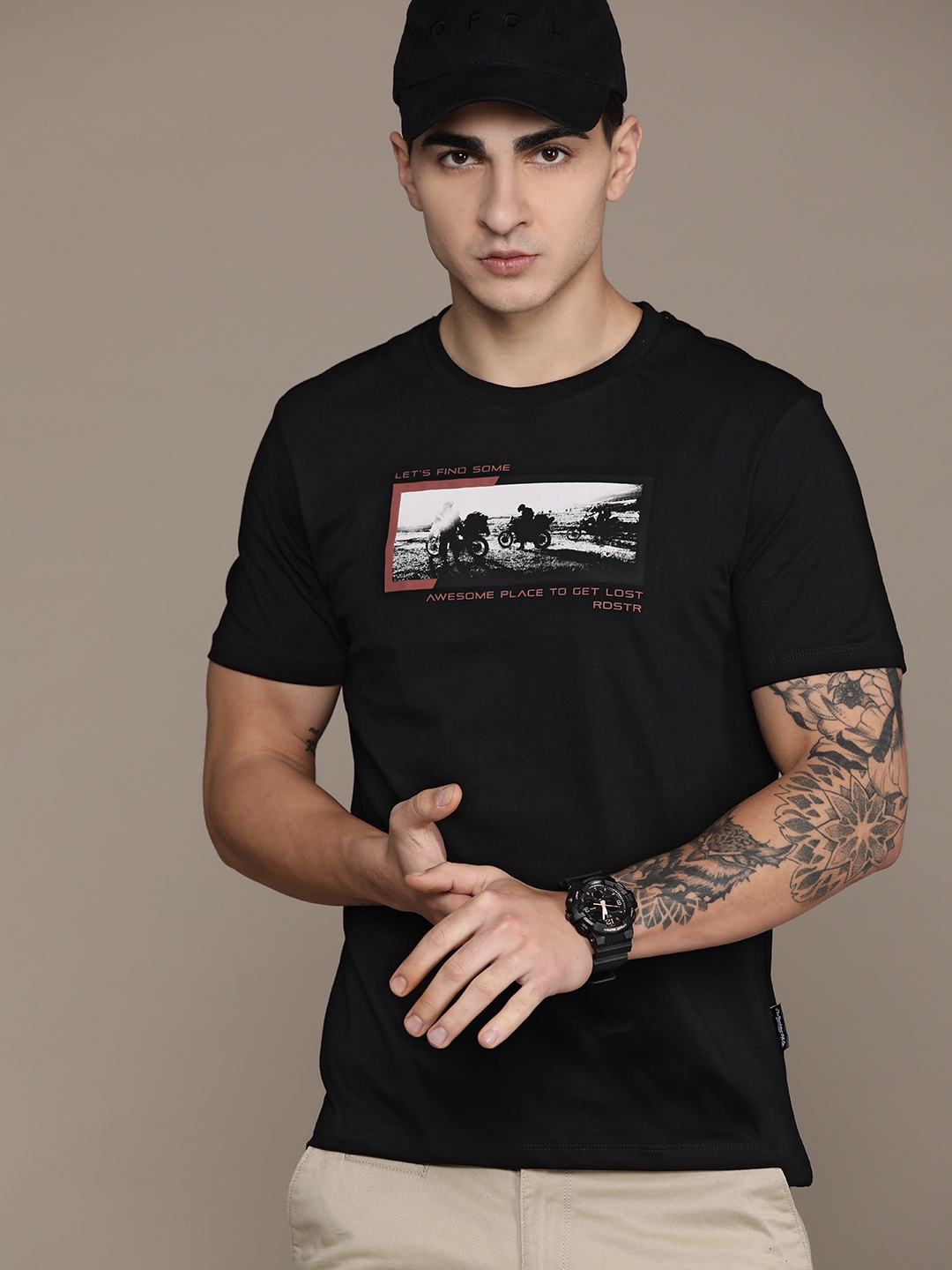 

The Roadster Lifestyle Co. Printed Pure Cotton T-shirt, Black