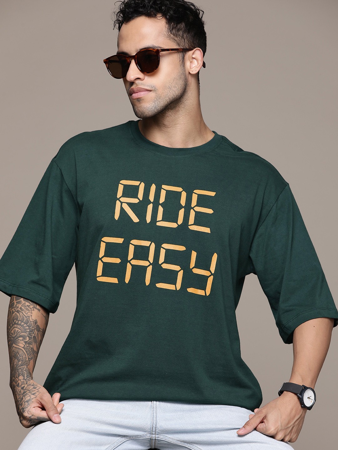 

The Roadster Lifestyle Co. Printed Pure Cotton Oversized T-shirt, Green