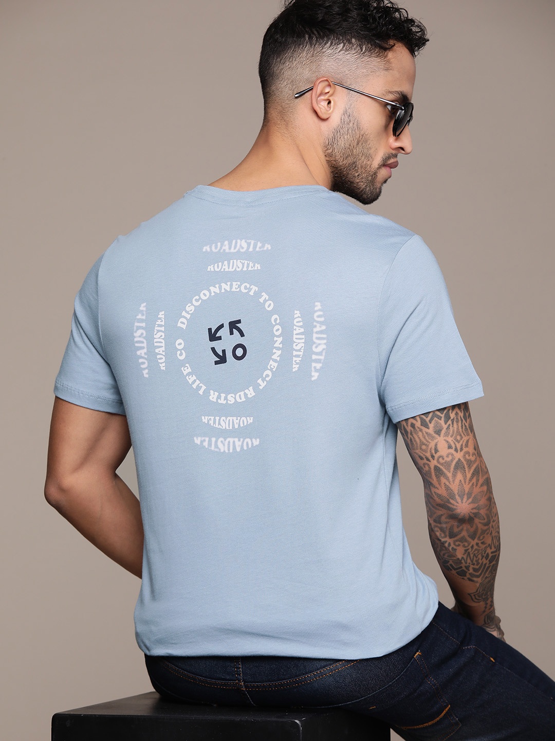 

The Roadster Lifestyle Co. Typography Print Pure Cotton T-shirt, Blue