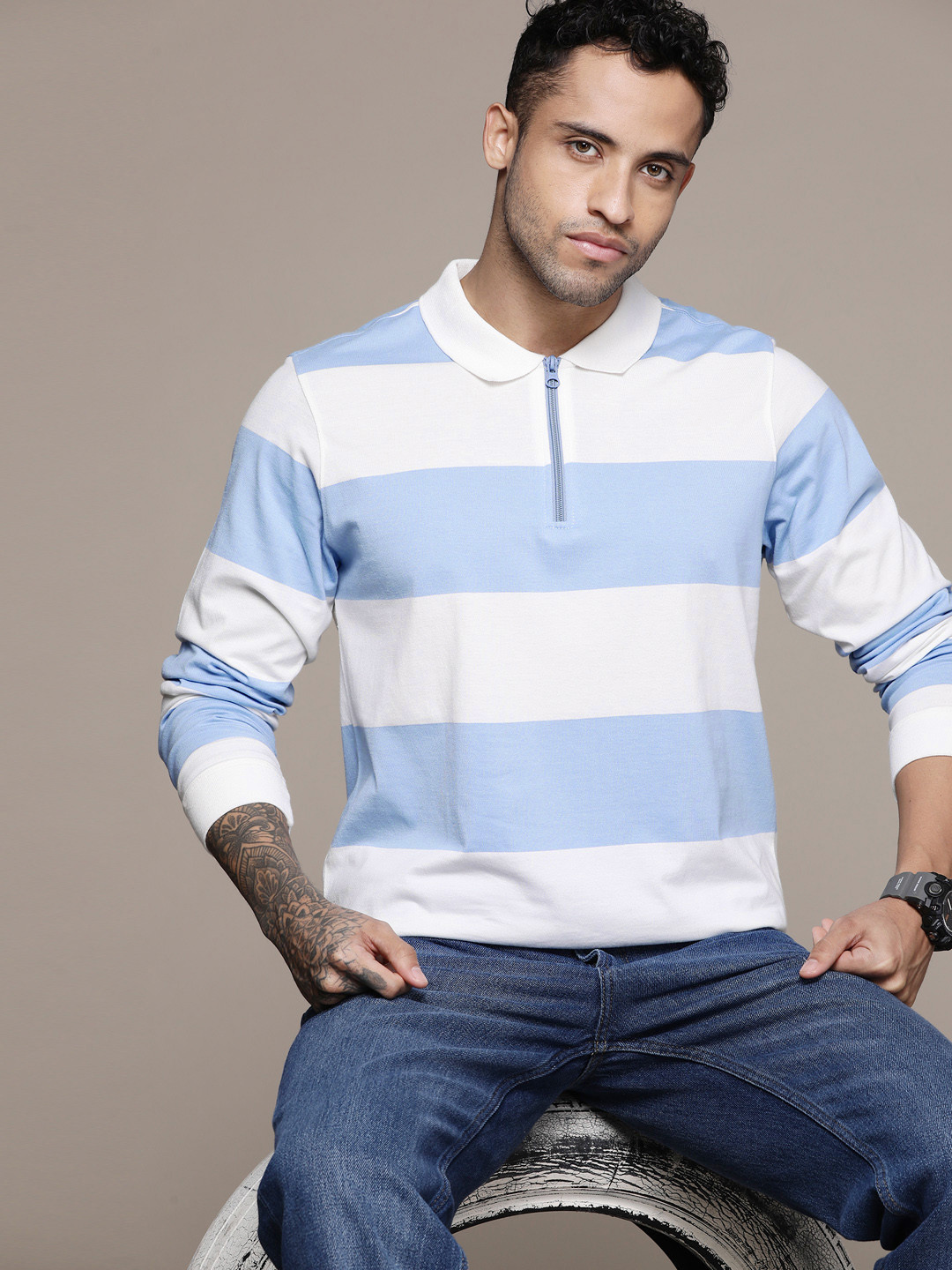 

The Roadster Lifestyle Co. Striped Polo Collar T-shirt, Blue