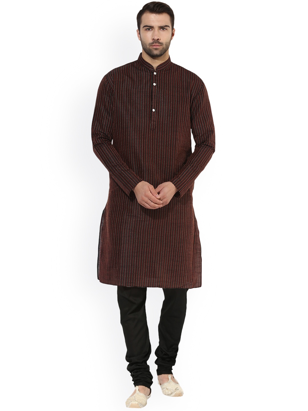 

KISAH Men Black & Brown Solid Kurta with Churidar