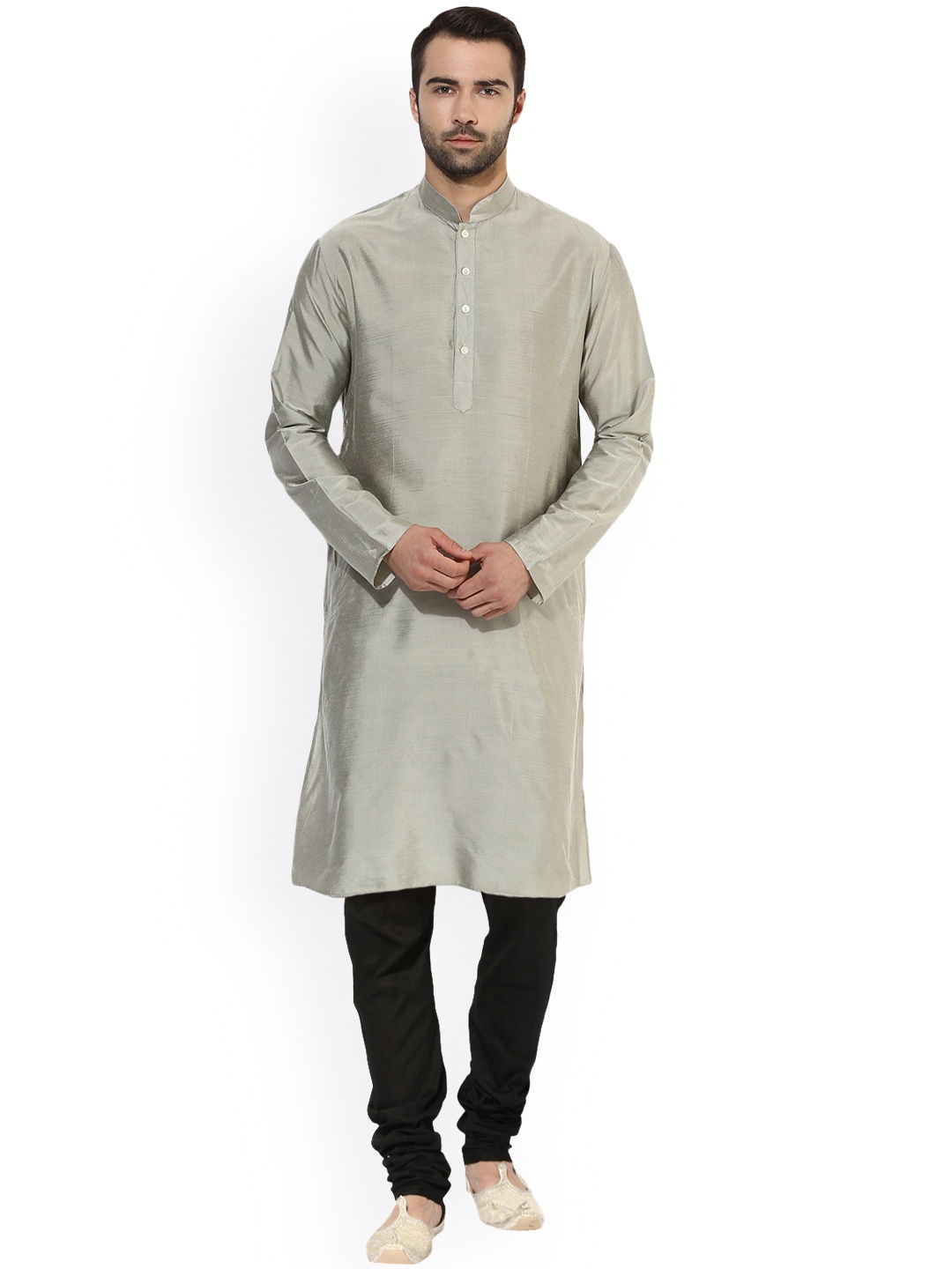 

KISAH Men Grey & Black Solid Kurta with Churidar