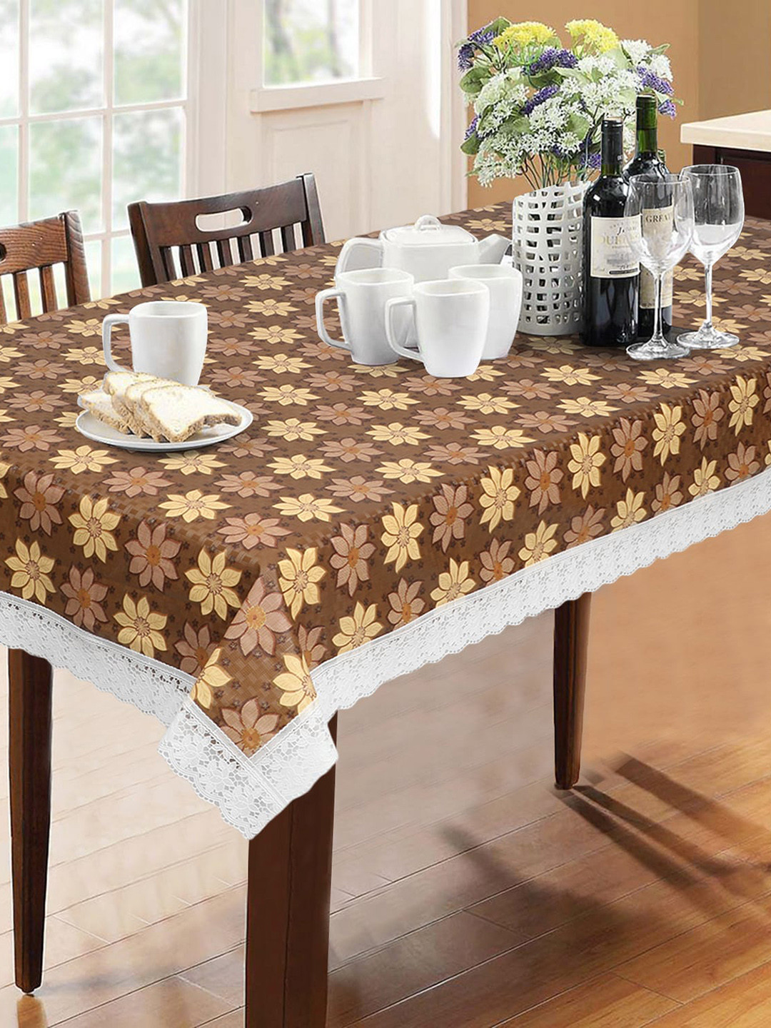 

Dakshya Industries Brown Floral-Printed 6-Seater Table Cover