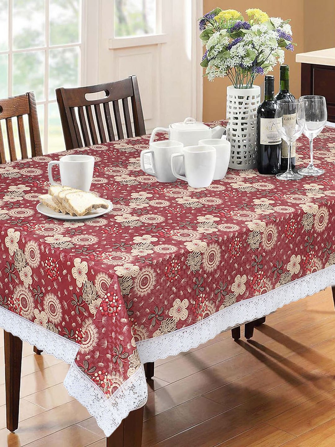 

Dakshya Industries Maroon Floral-Printed Waterproof 6-Seater Table Cover