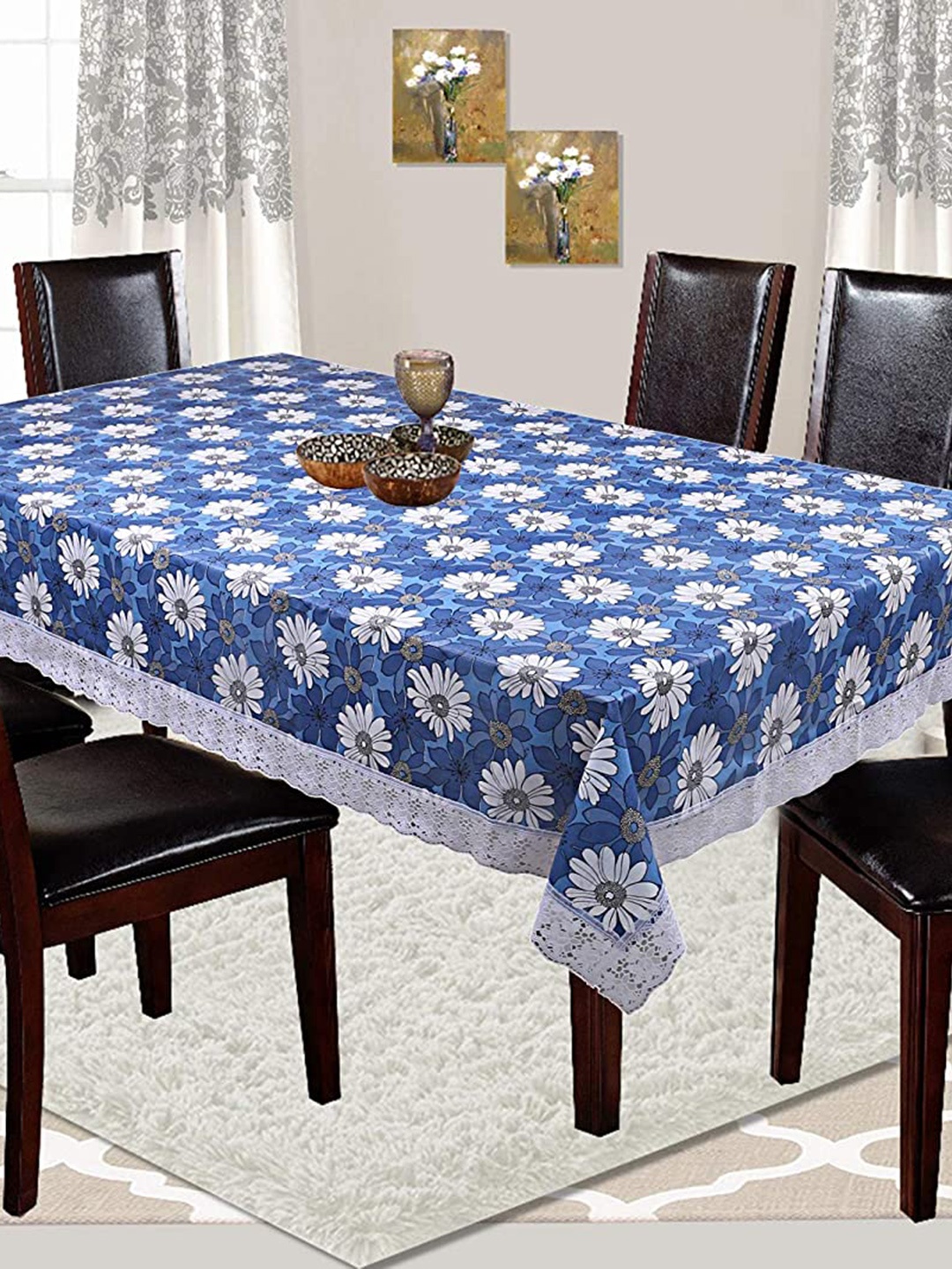 

Dakshya Industries Blue & White Floral Printed 6-Seater Table Cover