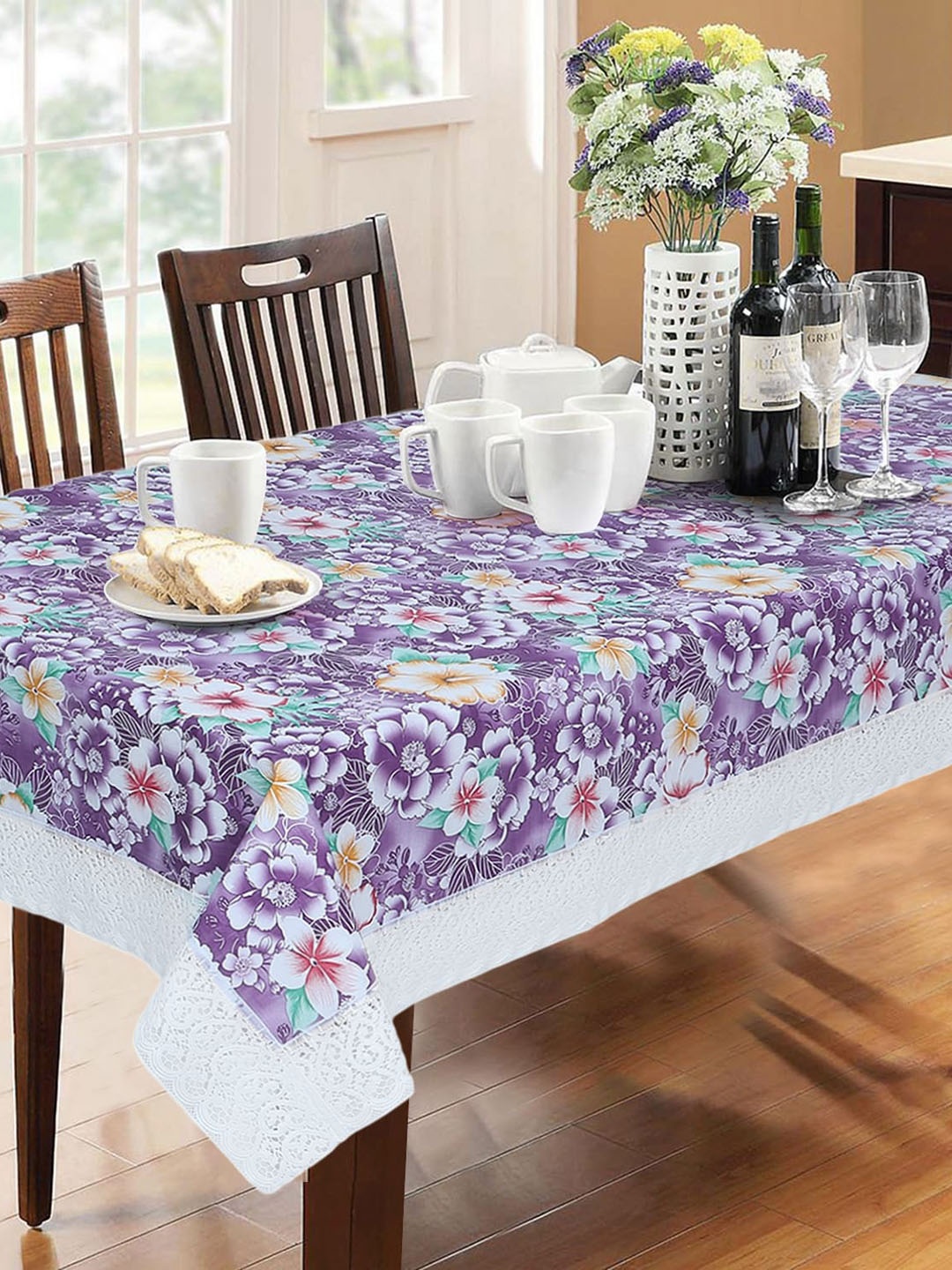 

Dakshya Industries Purple & White Floral Printed 6-Seater Table Cover